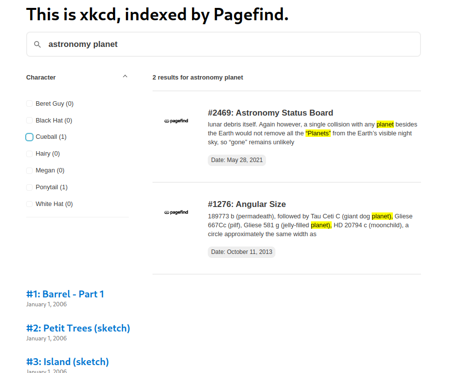 Pagefind Demo 页的搜索功能示例